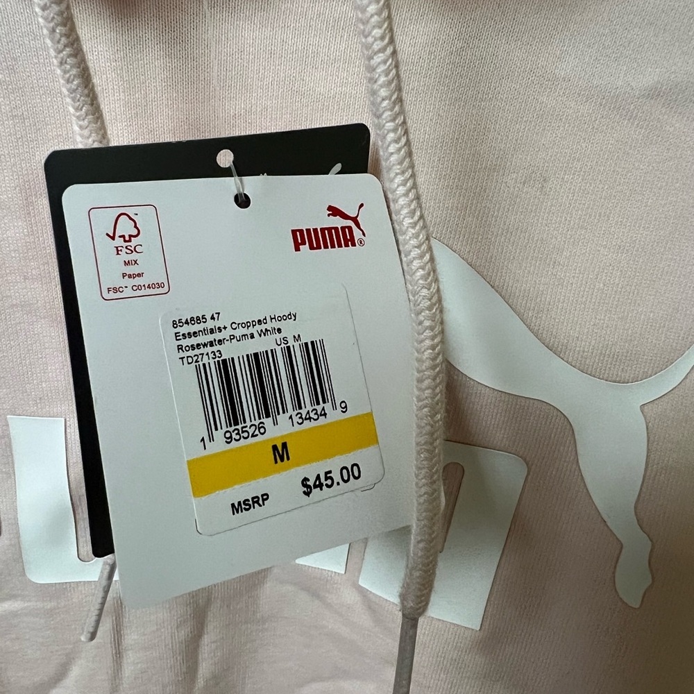 PUMA Women's Rosewater Pink and White Essentials Cropped Hoodie NWT - Picture 4 of 9